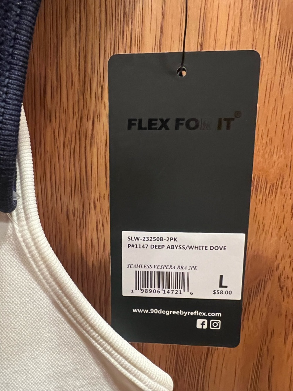 90 Degree By Reflex Navy and Cream Dual-Layer Racerback Sports Bra - Picture 3 of 8